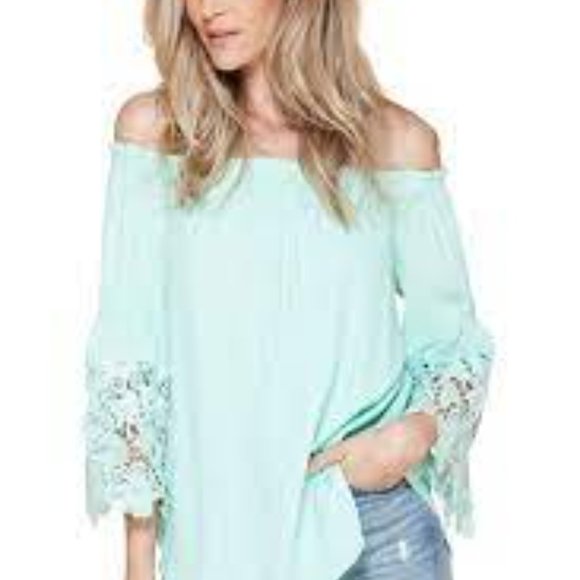 Hale Bob Tops - Hale Bob mint color off shoulder top NWT